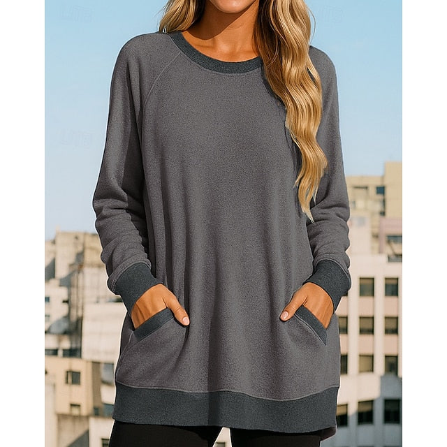 Women's Pullover Sweatshirt Casual Tops with Pockets Long