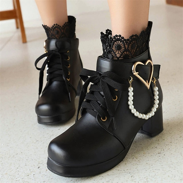 Wedding Shoes Ankle Bridal White Lace-Up – Women's Boots