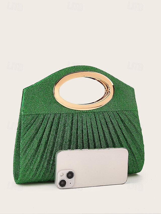 Bag Evening Gold Glitter Clutch Women's with Handle