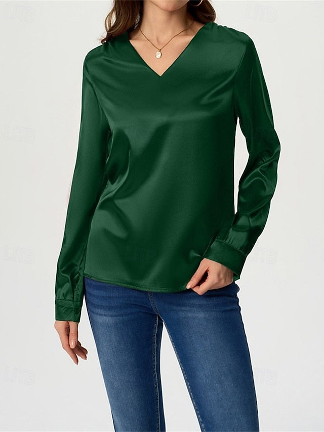 Women's Shirt Elegant Dressy Satin Top Solid Color Stylish