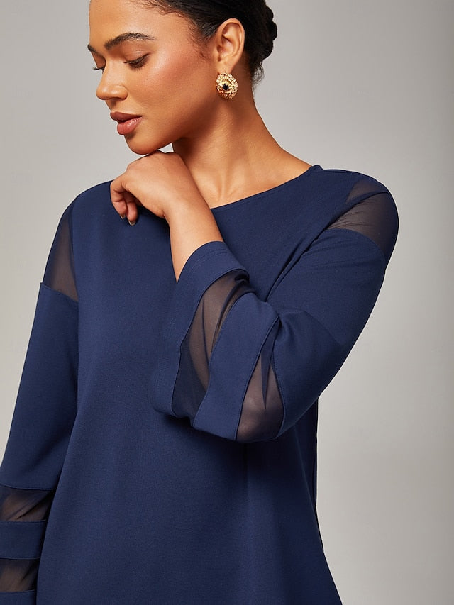 Women's Navy Blue Modal Chiffon Matching Set Fitted Blouse
