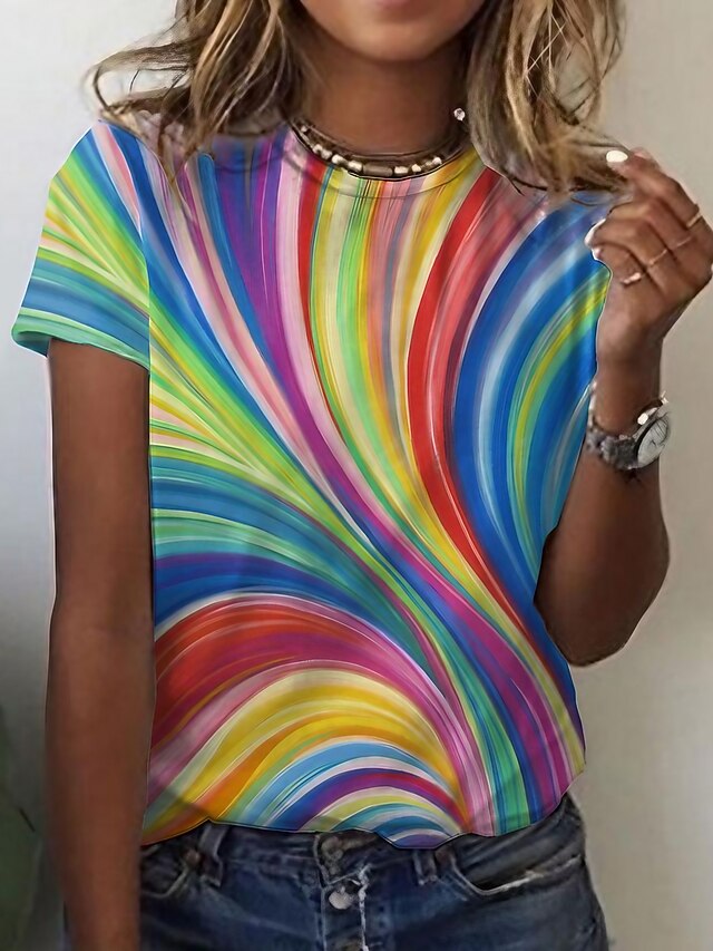 Women's T Shirt Basic Color Block Print Short Sleeve