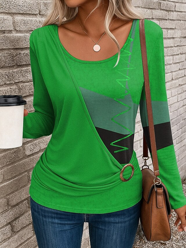 Women's T Shirt Patchwork Print Graphic Geometric Vintage