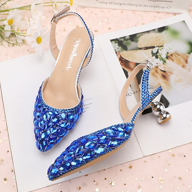 Women's Slingback Crystal Pointed-Toe Heels Rhinestone High
