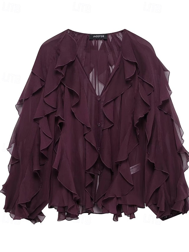 Women's Shirt Blouse Layered Plain Stylish Modern Long