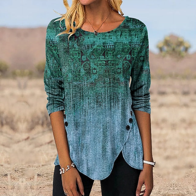 Women's Tunic T Shirt Print Graphic Vintage Tunic Ethnic
