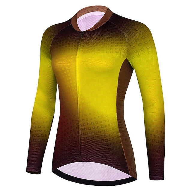 Women's Cycling Jersey Gradient Plaid Checkered Long Sleeve