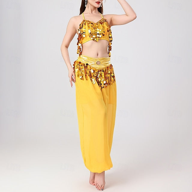 Belly Dance Top Pure Color Splicing Sequins Women's