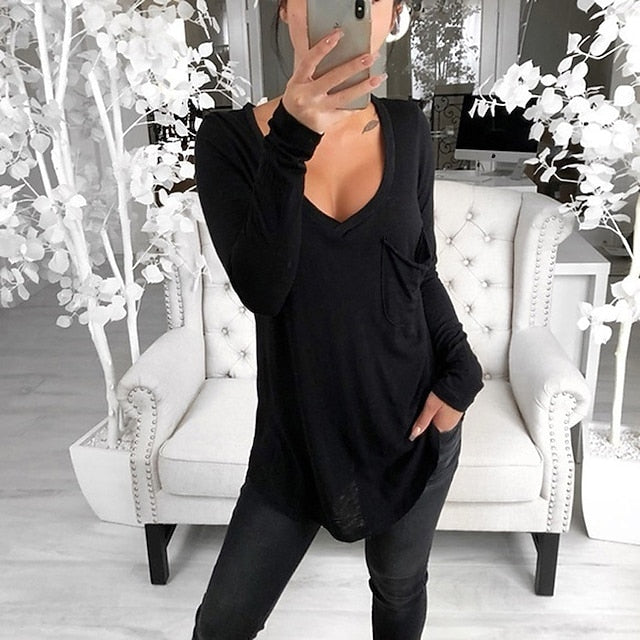 Women's T shirt Tee Tunic Black White Pink Solid Colored