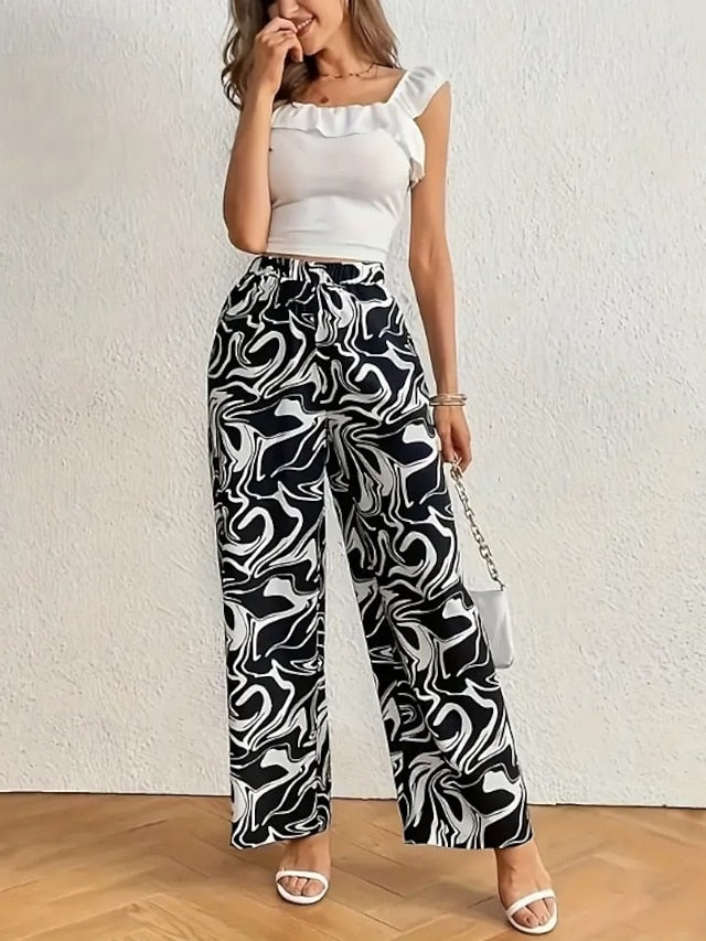 Women's Wide Leg Pants Trousers Fashion Long Graphic Wide