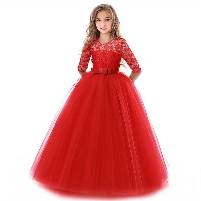 Flower Wedding Dress Girls' Half Sleeve Kids Girl