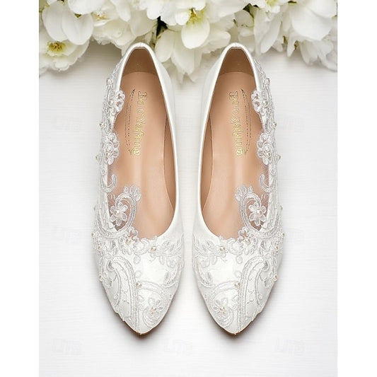 Flats – Lace Ballet White Embroidered Women's Vintage