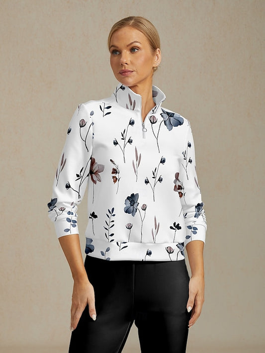 Women's Golf Pullover Sweatshirt White Long Sleeve Top