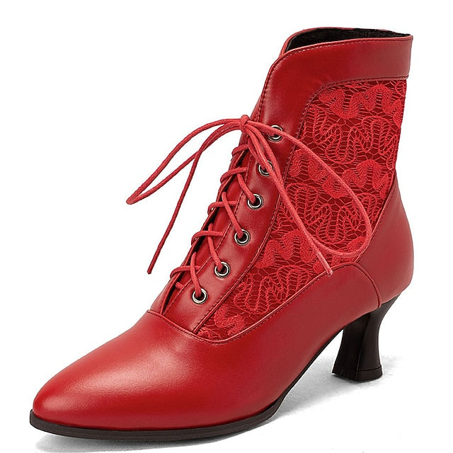 Embroidered Women's Boots with Panels Lace-Up Ankle White