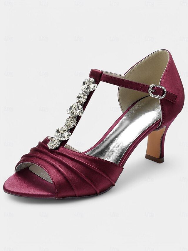 Satin White Bridal Detail Crystal Heels Open-Toe with –