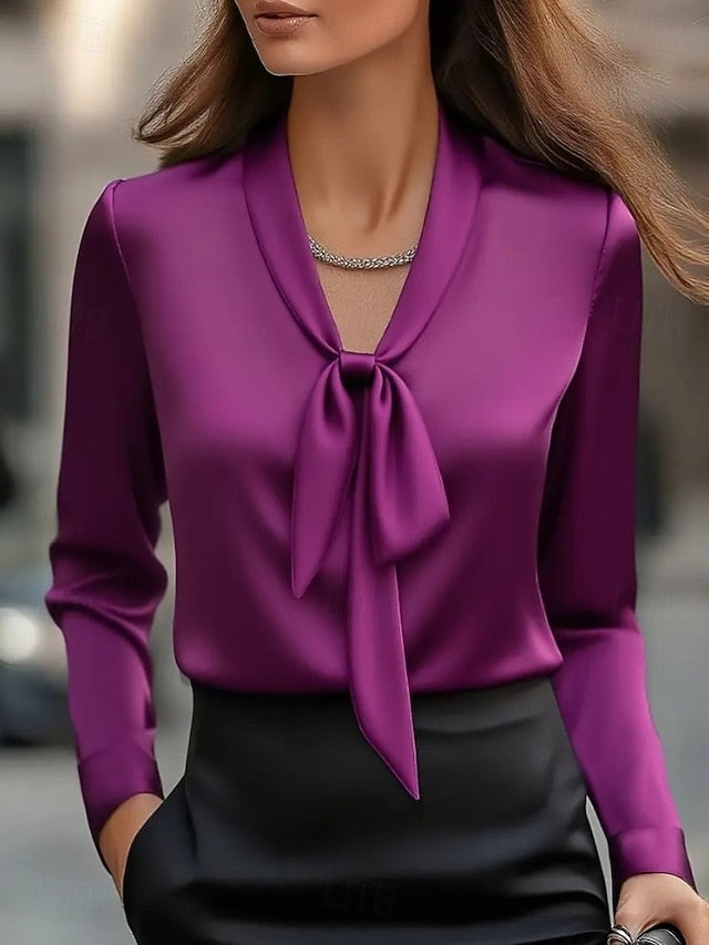 Women's Shirt Tie Front Elegant Bishop Sleeve Daily Work