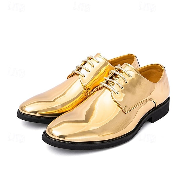 Lace-Up – Men Leather Patent Shiny for Sleek Gold Shoes