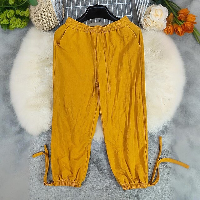 Women's Cotton Linen Pants Slacks Fashion Streetwear Full