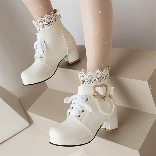 Wedding Shoes Ankle Bridal White Lace-Up – Women's Boots