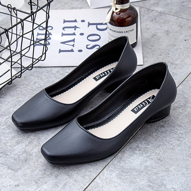 Classic Black Pumps Round Low Toe Women's – Heel Slip-On