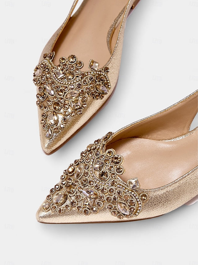 Embellished Women's Pointed Slingback with Gold Flats Toe