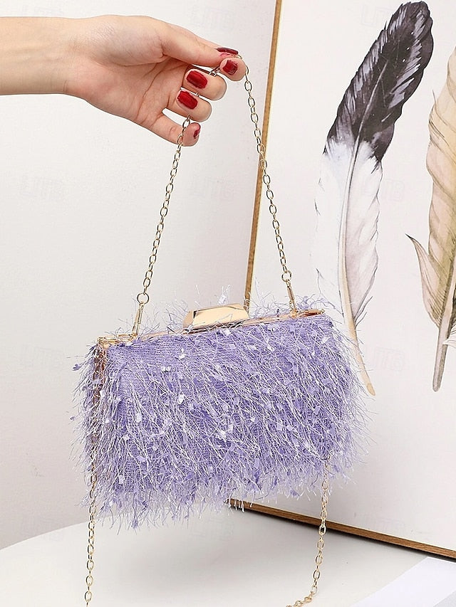 Chain Feathered Clutch Women's Strap with Evening Chic