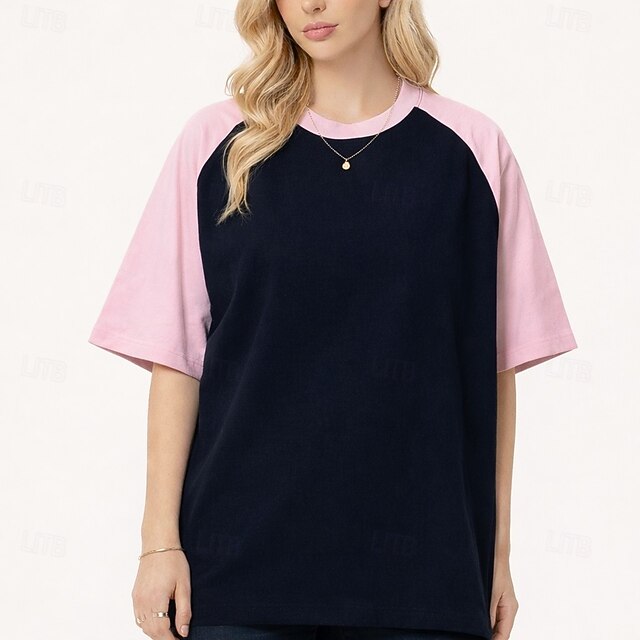 Women's Tee Raglan T Shirt 100% Cotton Patchwork Color