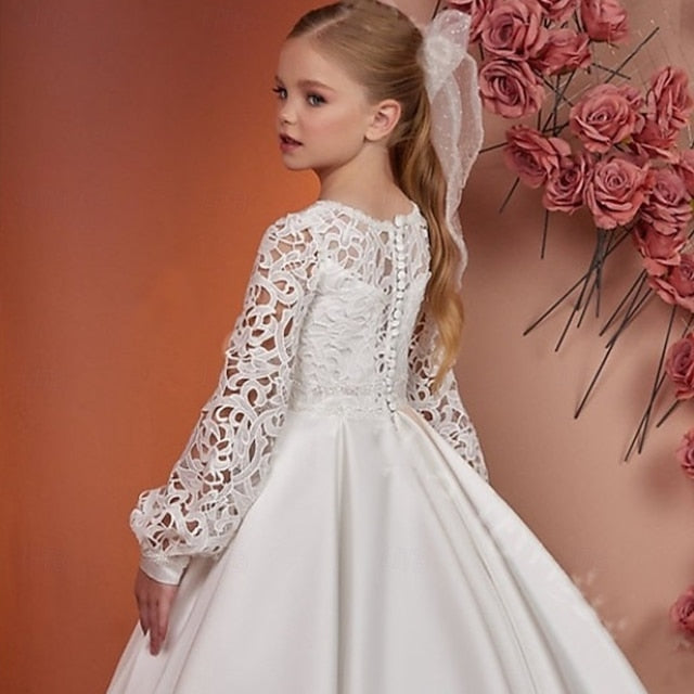 Girls' Communion Flower Girl Kids Dress Solid First