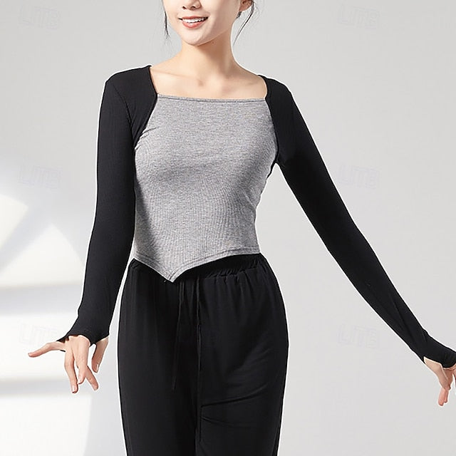 Activewear Top Pure Color Splicing Women's Performance