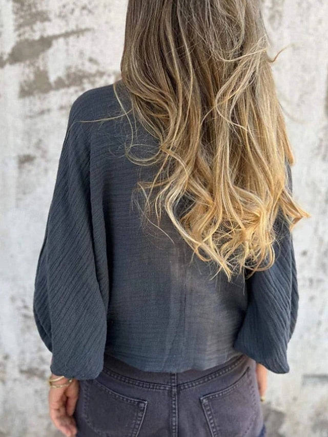 Women's Button Up T Shirt Faux Cotton Linen Patchwork