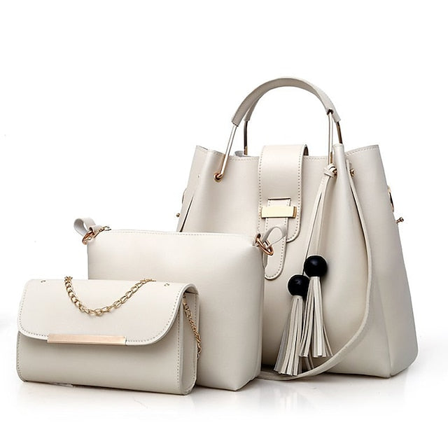 3-Piece Faux Pink Set - Handbag Women's Tote Leather