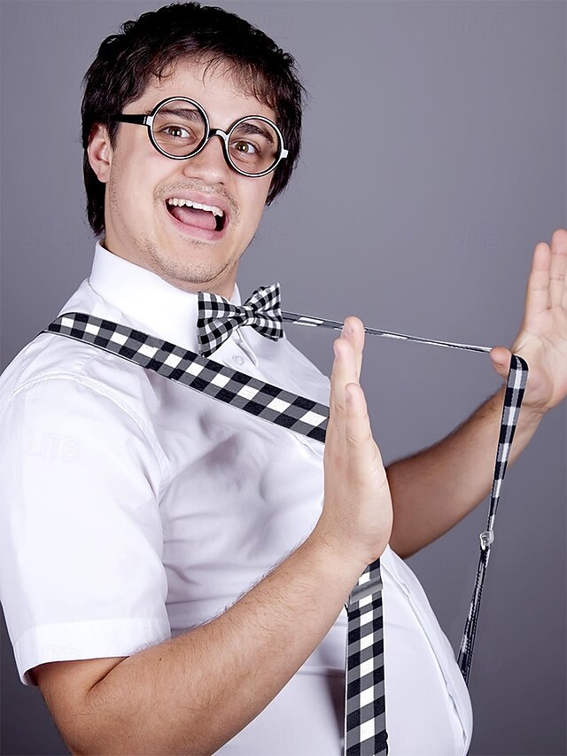 Set Tie Adjustable Bow Christmas Suspender Plaid Men's and