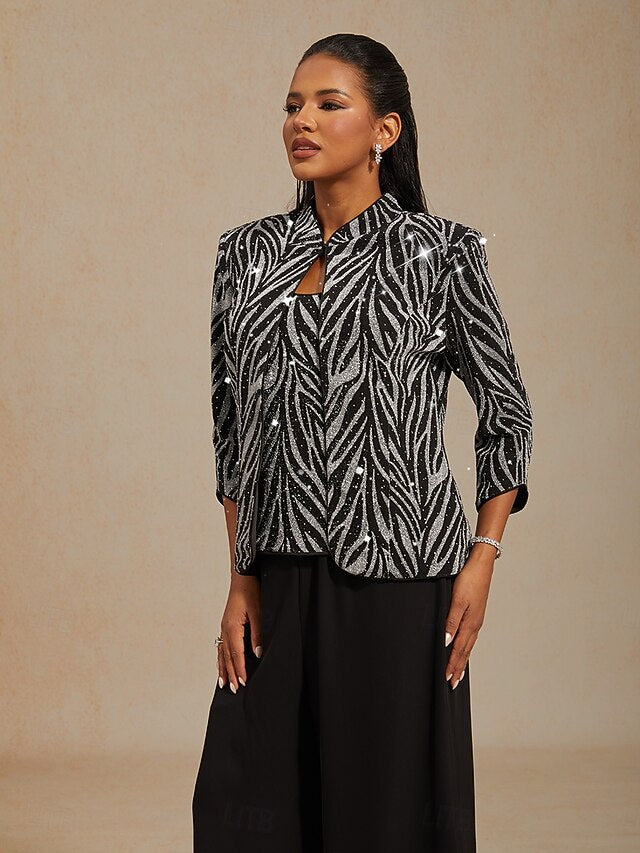 Women's Dressy Tops Twinset Sequins Rhinestone Animal