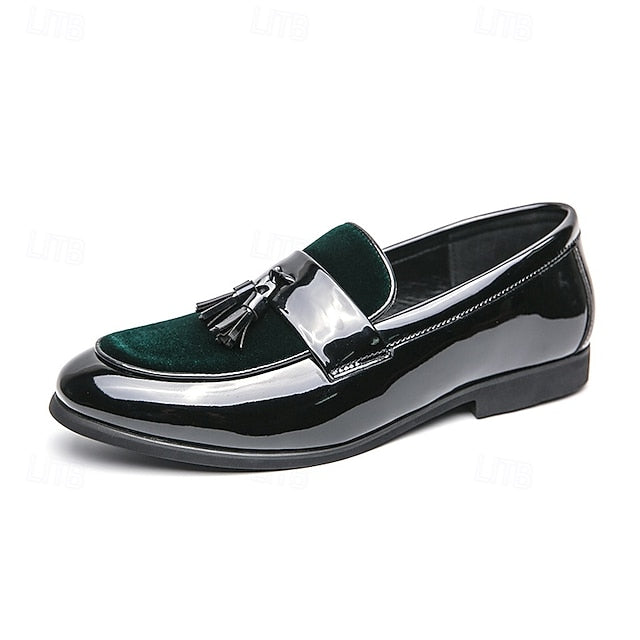 Faux Black Patent Loafers Leather Men's Velvet Tassel –