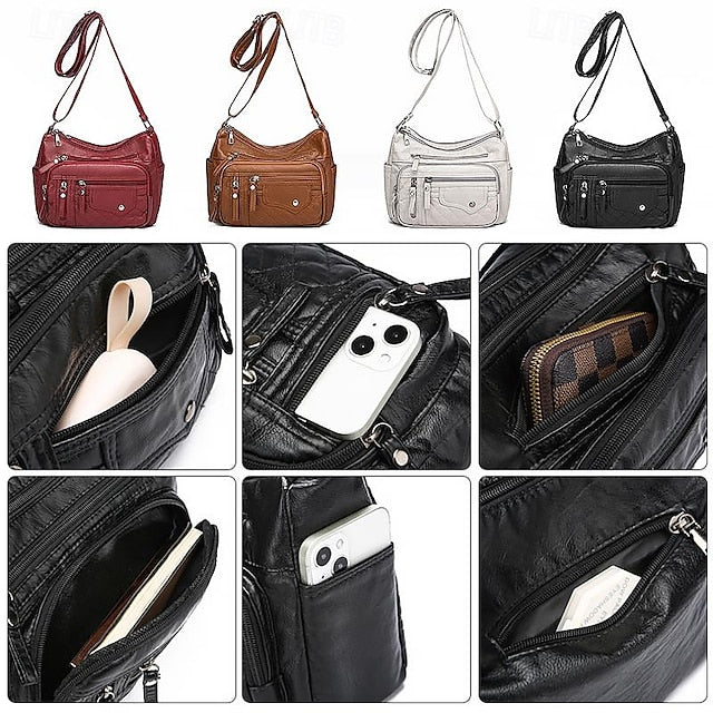 Multiple Leather Crossbody with Bag Faux Quilted Women's