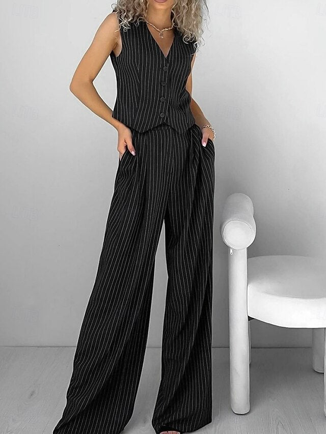 Women's Two Piece Sets Vest Pants Sets Sleeveless V Neck