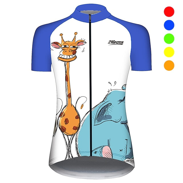 Women's Cycling Jersey Animal Elephant Giraffe Short Sleeve