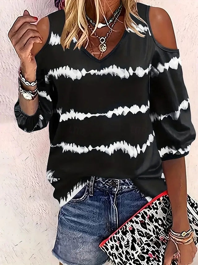 Women's T Shirt Tee Top Print Striped Vintage Fashion