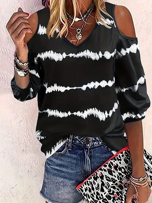 Women's T Shirt Tee Top Print Striped Vintage Fashion