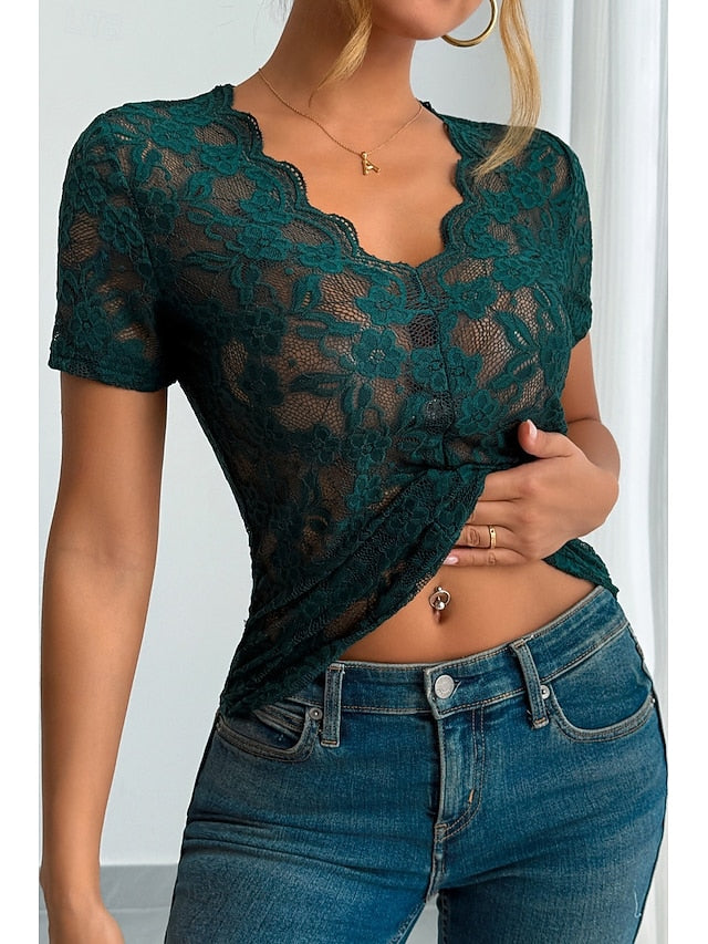 Women's Blouse Lace Tops Lace Plain Stylish Modern Short
