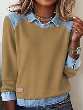Women's Shirt Blouse Color Block Active Casual Long Sleeve