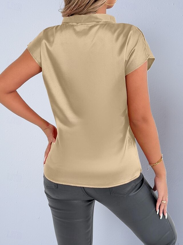 Women's Shirt Satin Shirt Casual Shirt Bow Plain Stylish