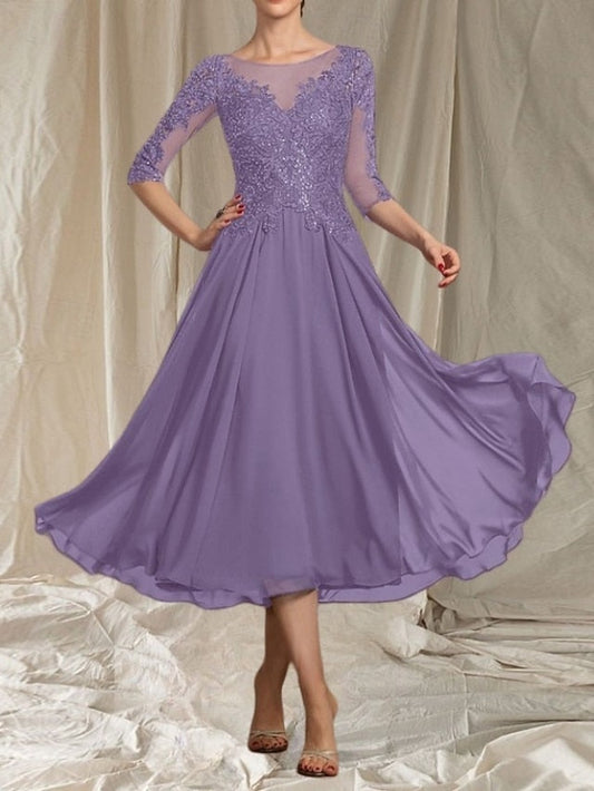 Bride Dress Neck Wedding the Guest Crew A-Line Elegant of Mother