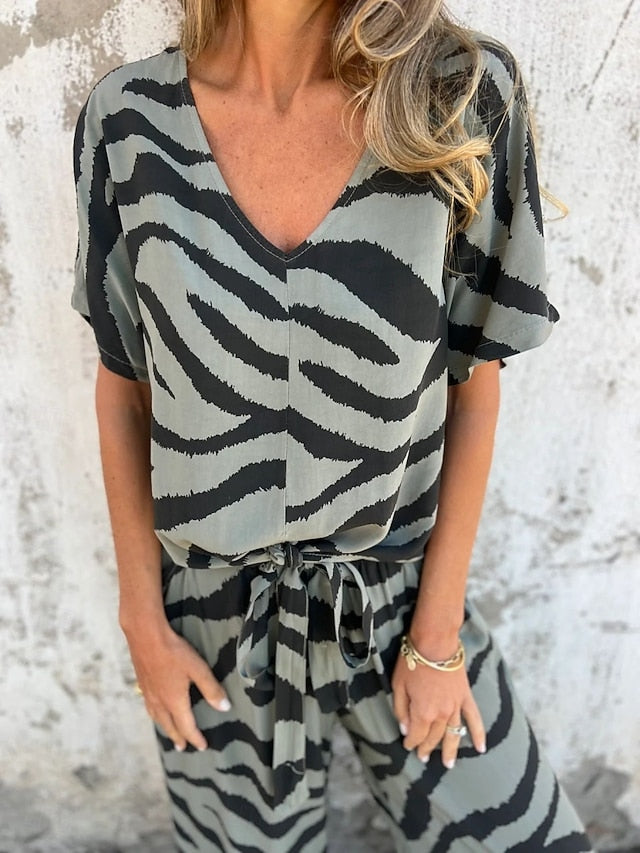 Women's Pants Sets Bolero Top Short Sleeve V Neck Graphic