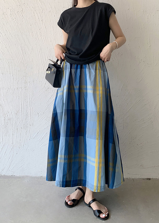 Plaid Large Blue Exra Women Hem Skirt Spring Cotton