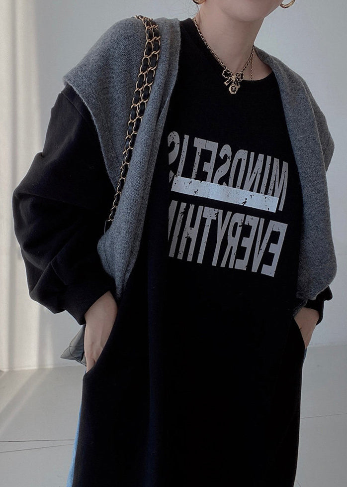 Long Black Spring Dresses Patchwork Oversized Natural Denim