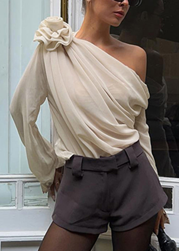 Chiffon Apricot Brief Shoulder Top Spring Floral One