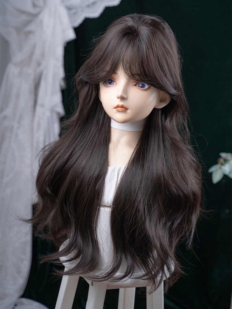 73CM Curtain Wig Length Wavy Black Bangs Tea With