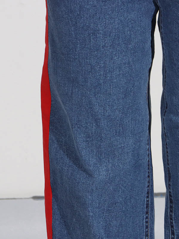 Chic Red Jeans Straight Waist High Buttoned Tied
