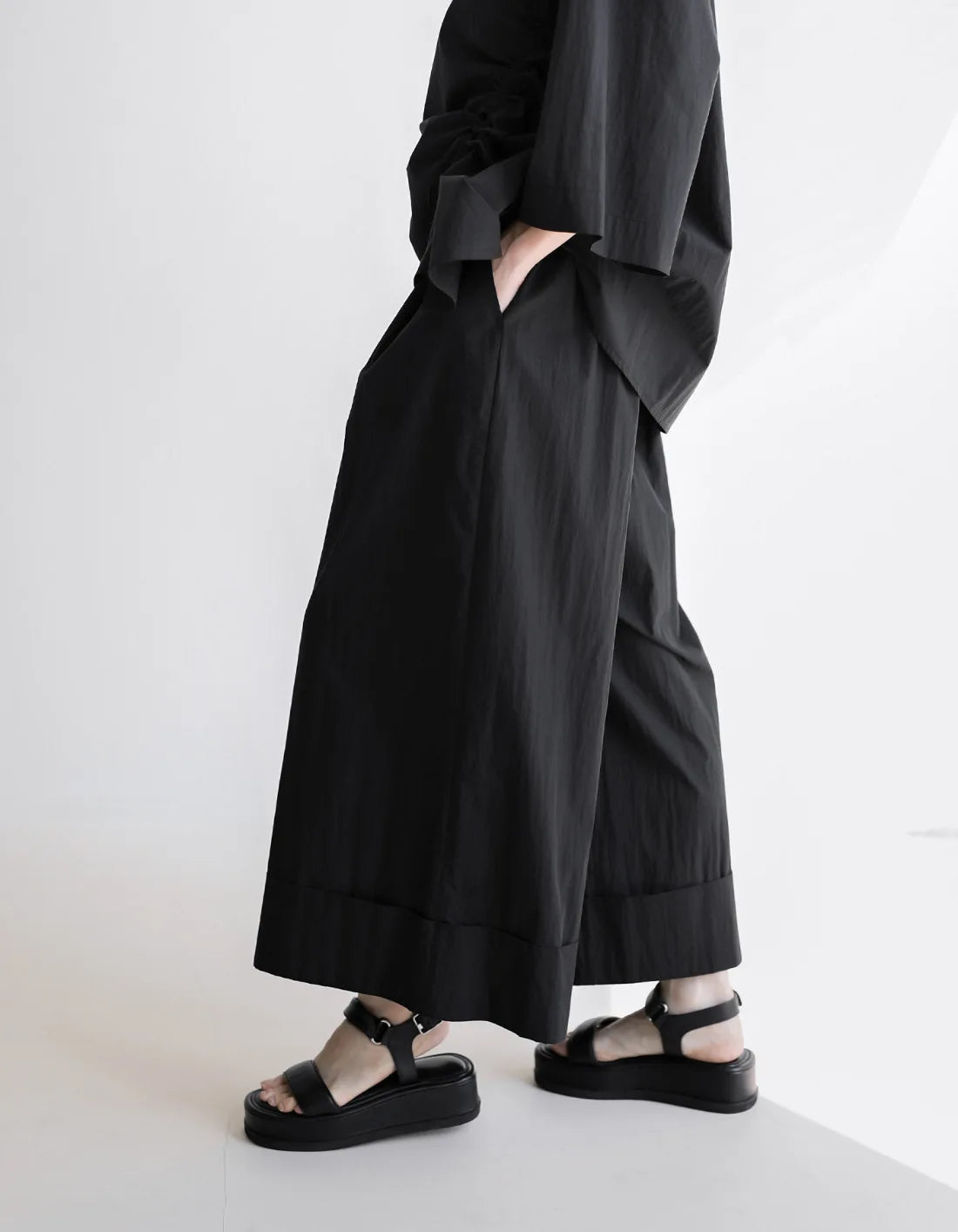 Waist Wide-Leg Pants Organic Elastic Khaki